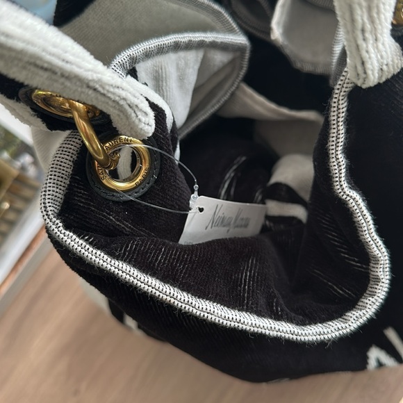 NWT $2100 Saint Laurent Towel Cabas in terrycloth tote in black + light gray - Picture 7 of 13